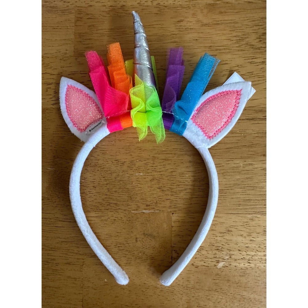 American Girl GYC14 Unicorn Headband‎ Rainbow Tulle Silver Horn White One Size